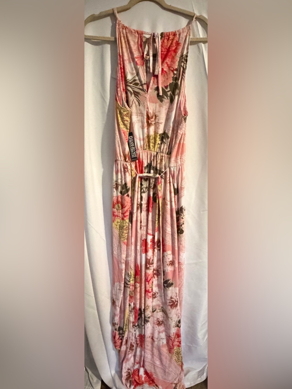 New York & Company Pink Floral Sleeveless Dress with Tie